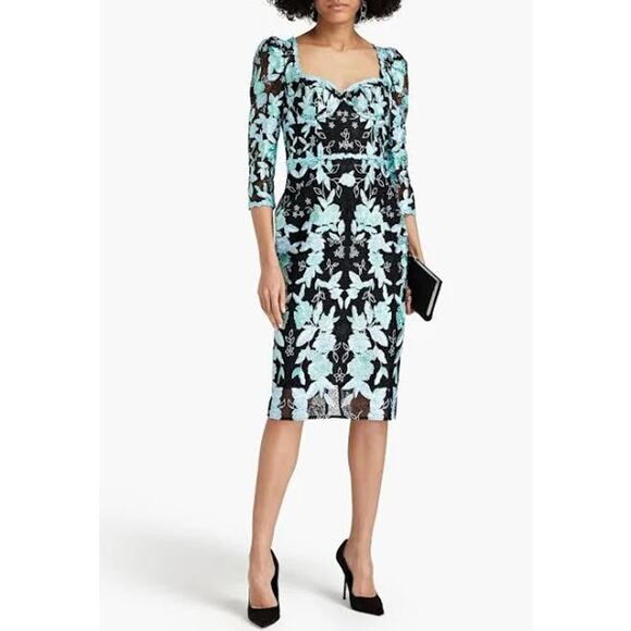 Marchesa Notte Cutout Embroidered Sheath Dress Black/Blue Size 2